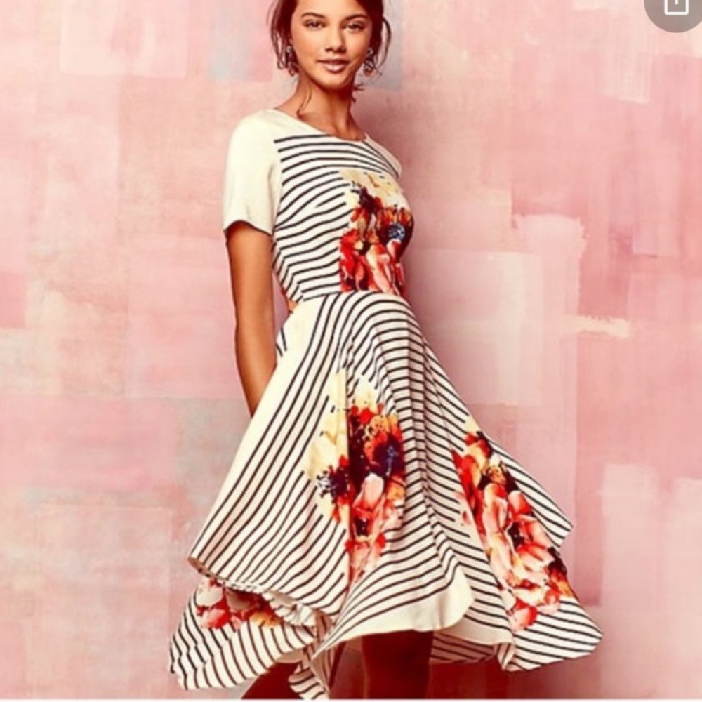 Corey Lynn Calter Anthropologie Striped Dress w/ Floral Print, Size 6